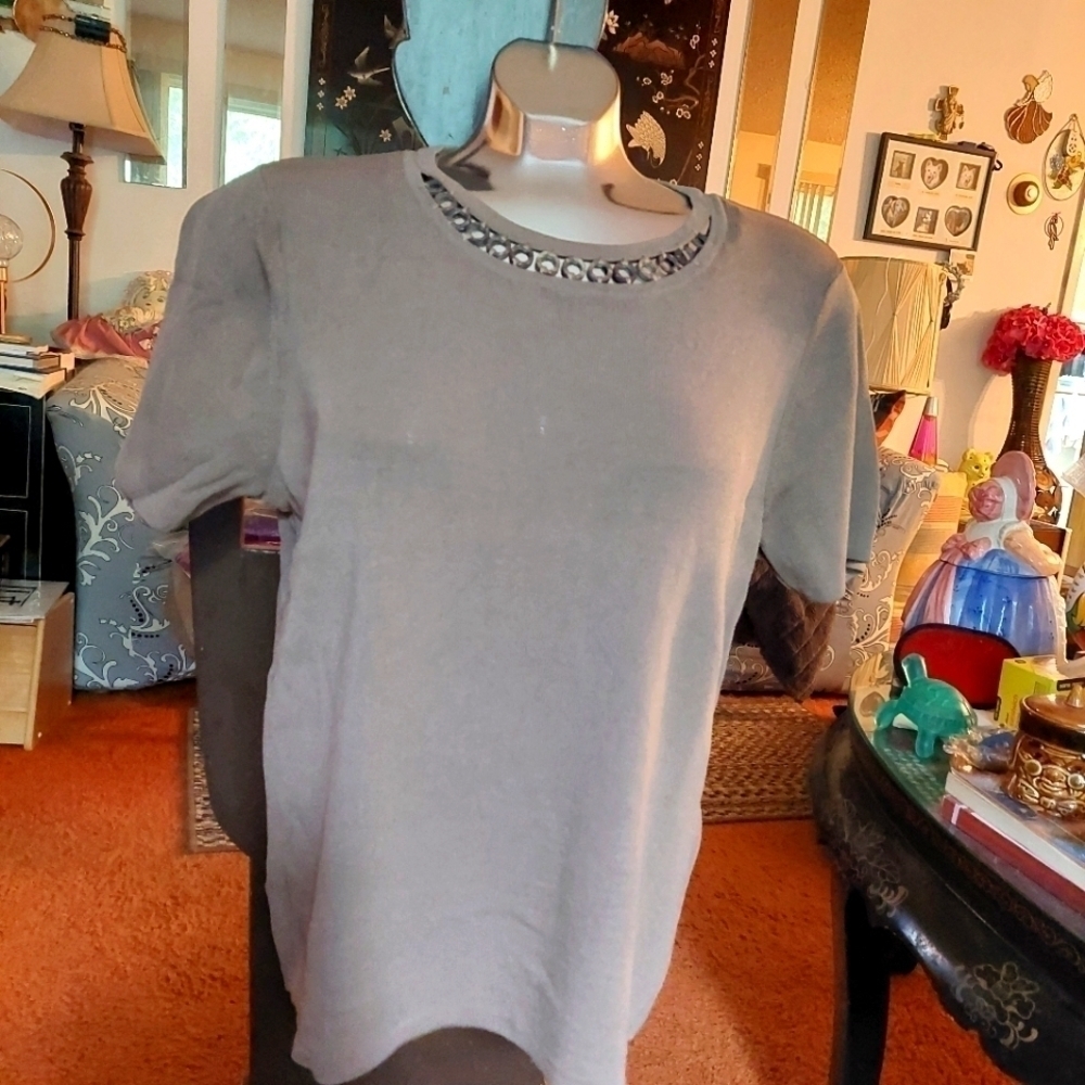 TanJay Petite Ladies Brown Short Sleeve Top Size Large